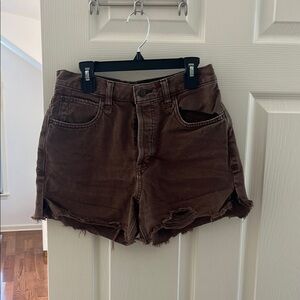 Free People Dark Brown Distressed Jean Shorts